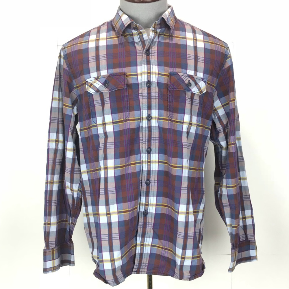 TOMMY BAHAMA Button Up Shirt Blue & Burgundy Plaid
